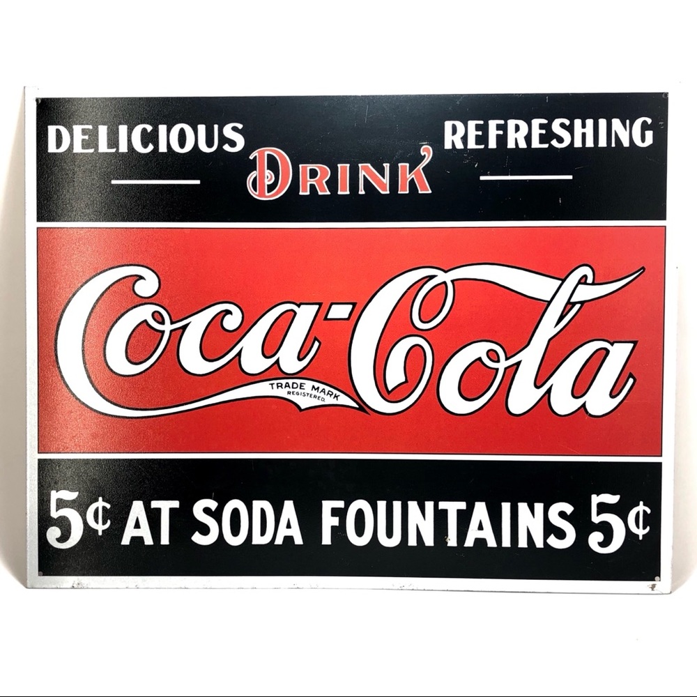 Coca Cola 5 Cents At Soda Fountain Retro Sign